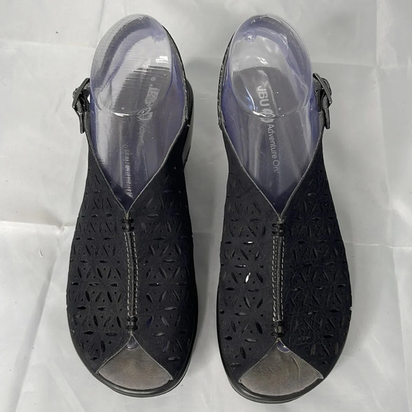 JBU Monica Black Peep Toe Slingback Clogs Adventure On Cutout Size 6.5M - Picture 5 of 14